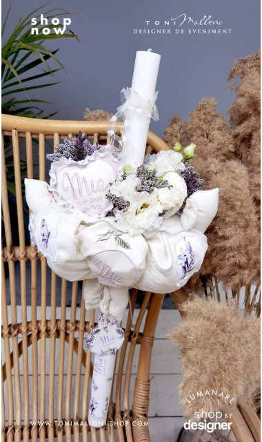 Lumanare de botez cu flori naturale si lavanda Indigo Girl 9